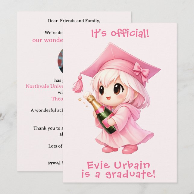 🍾🎓Chibi Champagner-Feier Ankündigung (Vorne/Hinten)