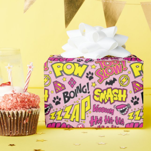 Chibi-Comic-Phrasen und Logos-Muster Geschenkpapier (Geburtstagsparty)