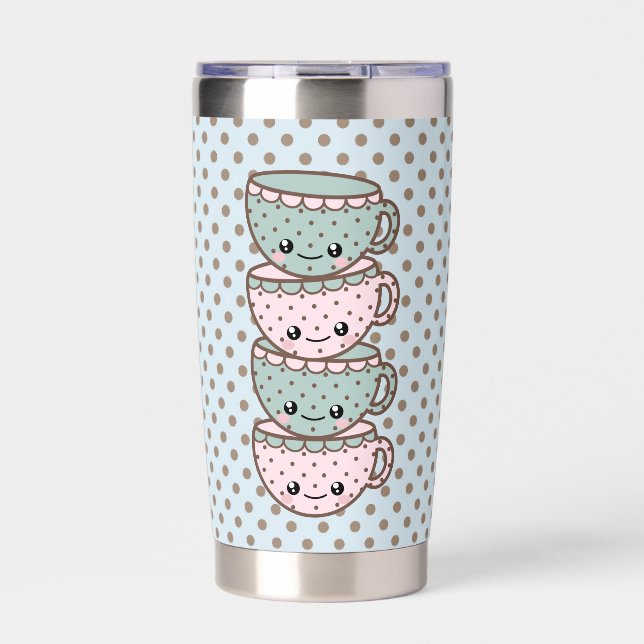 Chibi Dotty Teetassen-Stack Rosa und Blau Thermobecher (Vorderseite)