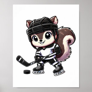 Chibi-Eichhörnchen spielt lustiges Eishockey Poster