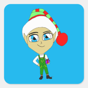 Chibi elf quadratischer aufkleber