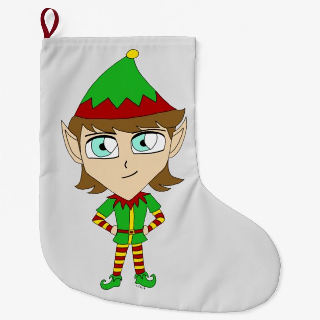 Chibi-Elf-Taste Großer Weihnachtsstrumpf (Vorderseite)