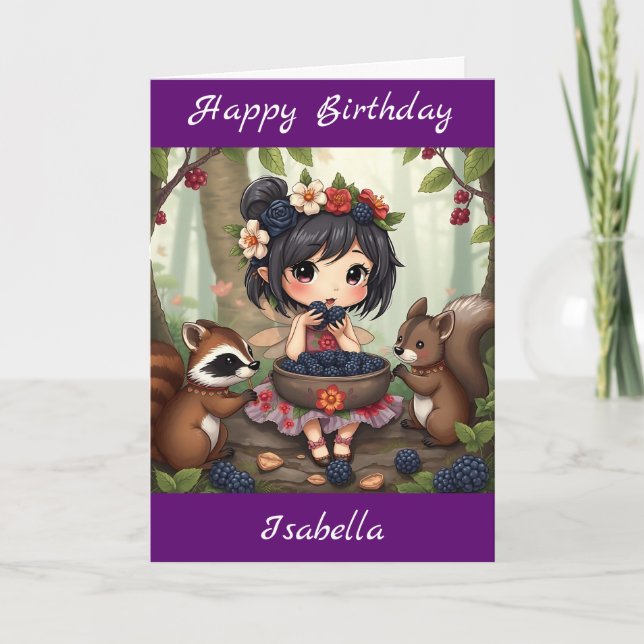 Chibi Fairy Birthday | Farbseite Karte (Vorderseite)