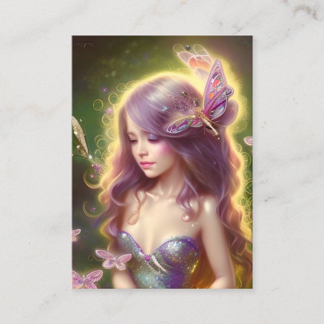 Chibi Fairy Girl mit Atemberaubendem Langhaar Visitenkarte (Vorderseite)