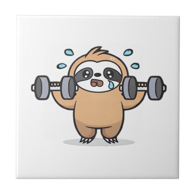 Chibi Faultier Gym Fail � Cute Kawaii Lustige Work Fliese (Vorderseite)