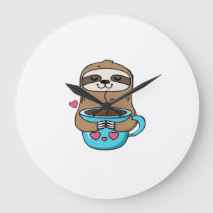 Chibi Faultier Kaffee Liebhaber � Cute Kawaii Faul Große Wanduhr