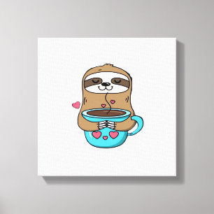 Chibi Faultier Kaffeeliebhaber � Cute Kawaii Fault Leinwanddruck