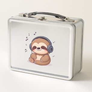 Chibi Faultier mit Kopfhörern � Süße Kawaii entspa Metall Brotdose