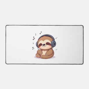 Chibi Faultier mit Kopfhörern � Süße Kawaii entspa Schreibtischunterlage