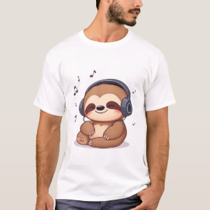 Chibi Faultier mit Kopfhörern � Süße Kawaii entspa T-Shirt