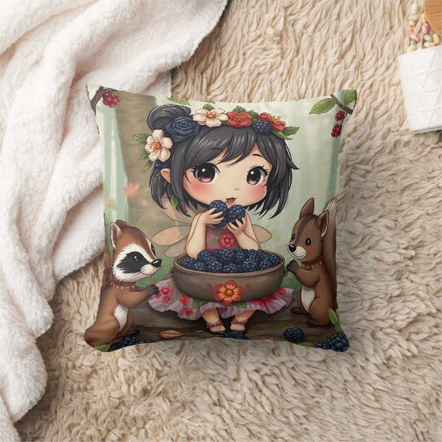 Chibi-Fee und Waldtiere Kissen (Decke)