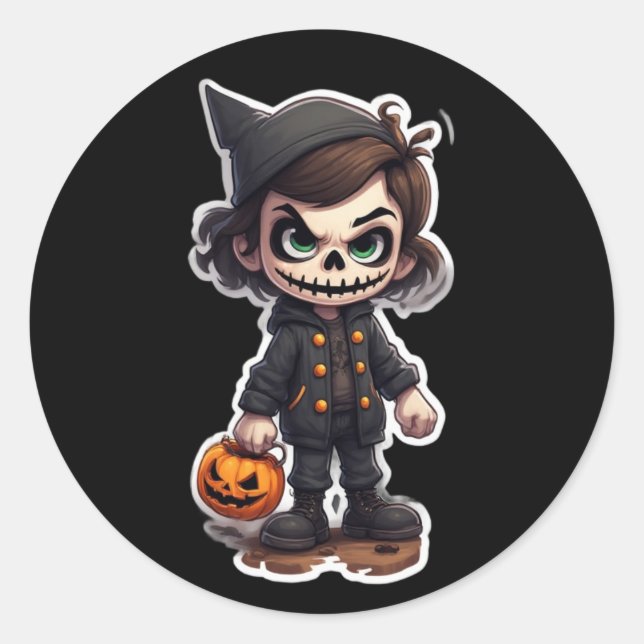 Chibi-Figur mit Skelett-halloween-Kostüm Runder Aufkleber (Vorderseite)