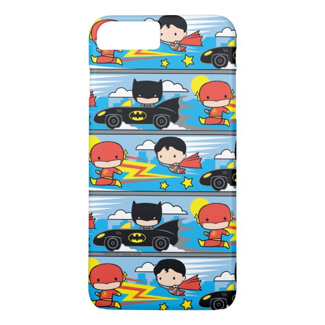 Chibi Flash, Superman und Batman Racing Pattern Case-Mate iPhone Hülle (Rückseite)