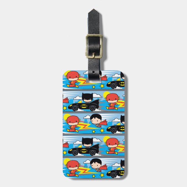 Chibi Flash, Superman und Batman Racing Pattern Gepäckanhänger (Vorderseite vertikal)