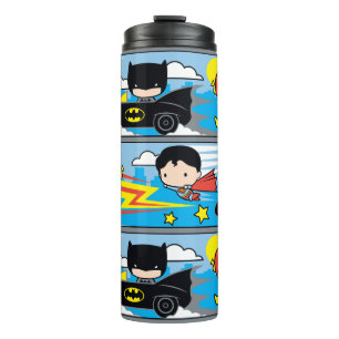 Chibi Flash, Superman und Batman Racing Pattern Thermosbecher