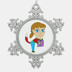 Chibi Foxy Girl Schneeflocken Zinn-Ornament