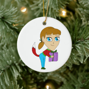 chibi Füchschen Mädchen    Keramik Ornament