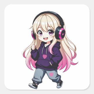 Chibi Funny Quadratischer Aufkleber