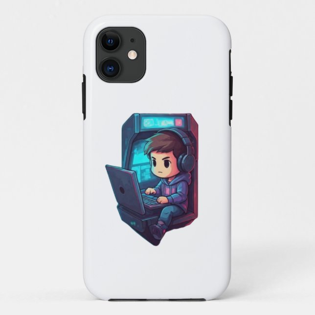 Chibi Gamers Quest: Falldesigns für Neon Arcade Case-Mate iPhone Hülle (Rückseite)