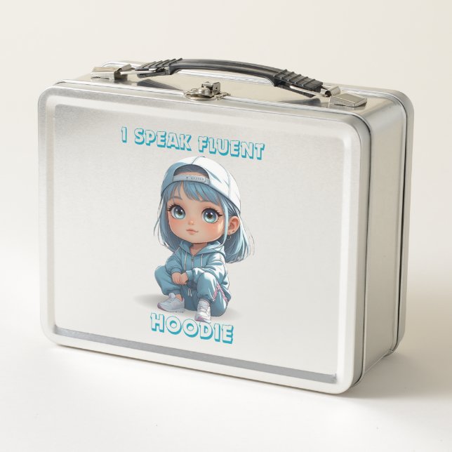 Chibi Girl in Hoodie & Cap Metall Brotdose (Vorderseite)