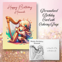 Chibi Girl Playing Harp Personalisiert Geburtstag