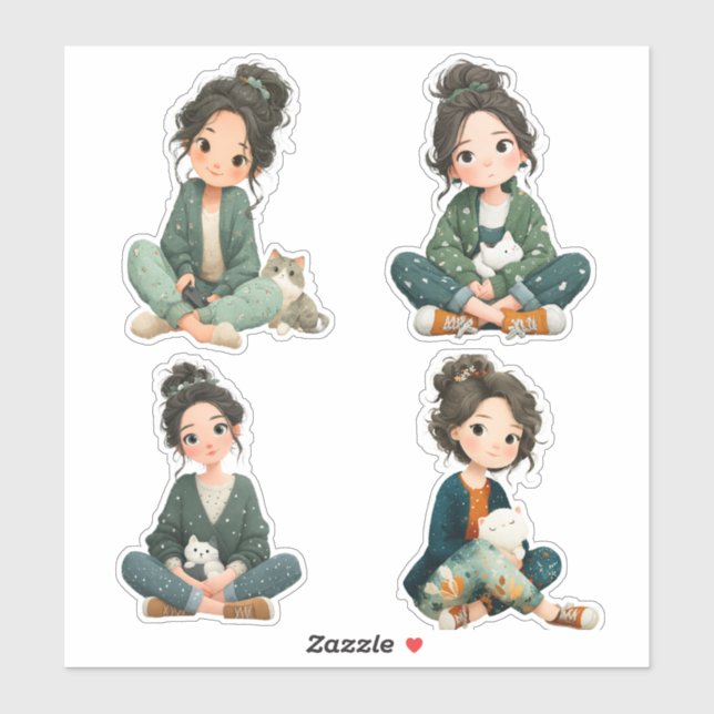 Chibi Girl Sticker Sheet (Feuille)