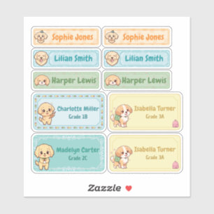 Chibi Golden Retriever Nom Étiquettes - Pastel Sch