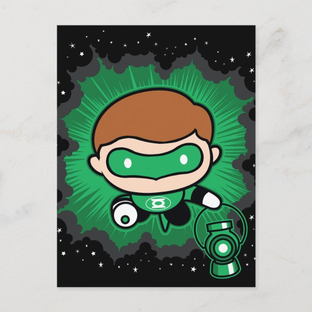 Chibi Green Lantern fliegen durch den Weltraum Postkarte (Vorderseite)