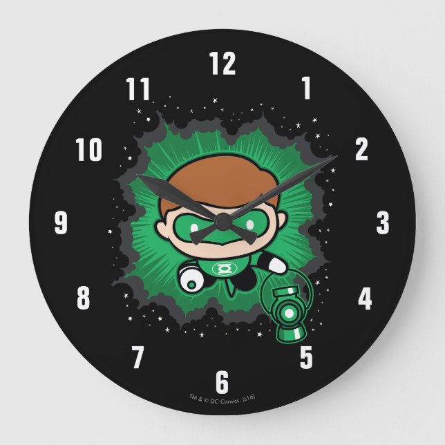 Chibi grüne Laterne, die durch den Raum fliegen Große Wanduhr (Vorderseite)