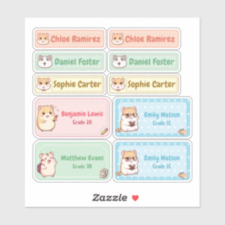Chibi Hamster Name Labels - Pastel School Stickers