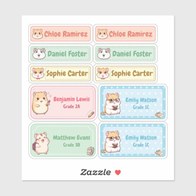 Chibi Hamster Nom Étiquettes - Stickers École Past (Feuille)