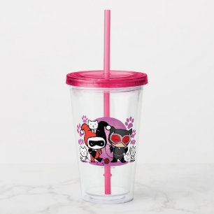 Chibi Harley Quinn & Chibi Catfrau mit Katzen Acryltrinkbecher