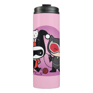 Chibi Harley Quinn & Chibi Catfrau mit Katzen Thermosbecher