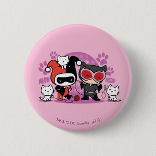 Chibi Harley Quinn & Chibi Catwoman mit Katzen Button