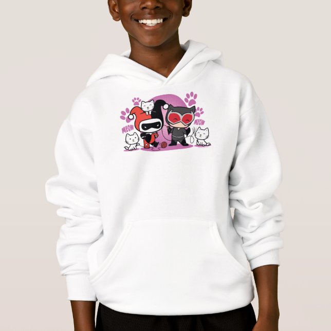 Chibi Harley Quinn & Chibi Catwoman mit Katzen Hoodie (Vorderseite)