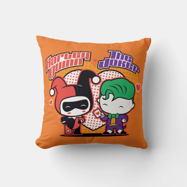 Chibi Harley Quinn & Chibi Joker Hearts Kissen (Vorderseite)