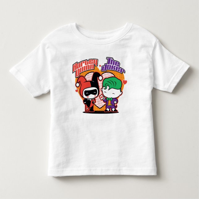 Chibi Harley Quinn & Chibi Joker Hearts Kleinkind T-shirt (Vorderseite)