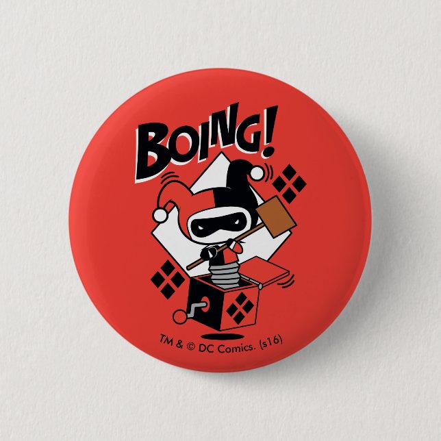 Chibi Harley-Quinn-in-A-Box mit Hammer Button (Vorderseite)