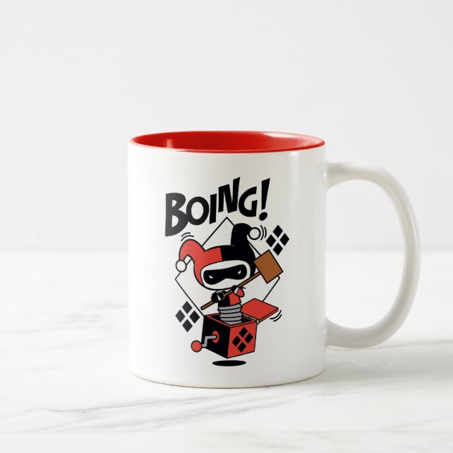 Chibi Harley-Quinn-in-A-Box mit Hammer Zweifarbige Tasse (Rechts)