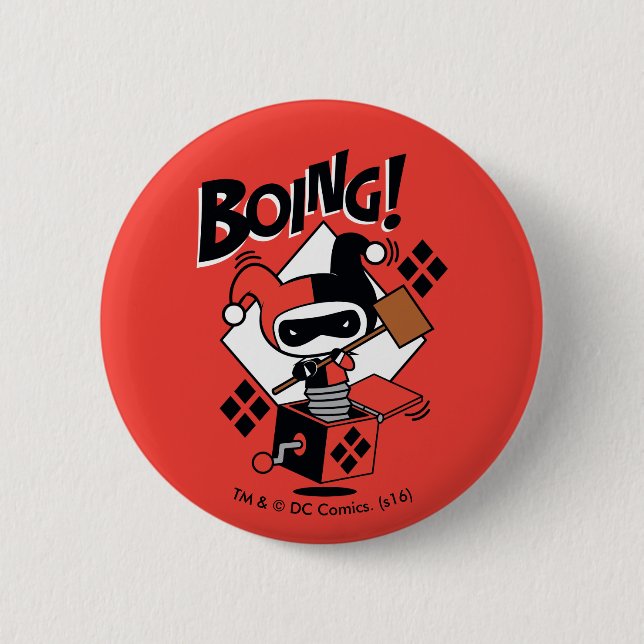 Chibi Harley-Quinn-in-einer-Box mit Hammer Button (Vorderseite)