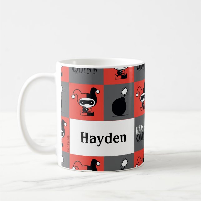 Chibi Harley Quinn Schachbrett Pattern Kaffeetasse (Links)