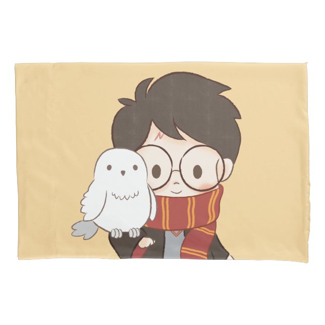 Chibi HARRY POTTER™ & Hedwig Kissenbezug (Vorderseite)