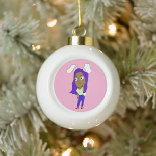 Chibi-Häschen-Mädchen Keramik Kugel-Ornament