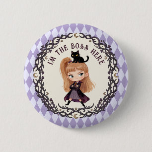 Chibi-Hexe Eins 1. Geburtstagseinladung Wasserfarb Button