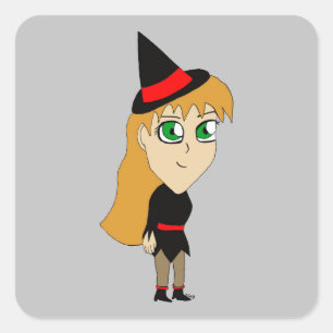 Chibi-Hexe Quadratischer Aufkleber