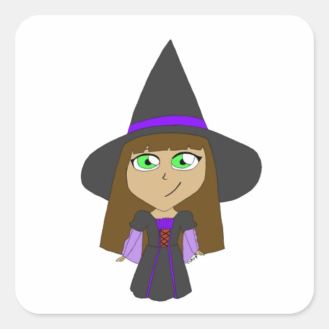 Chibi-Hexe Quadratischer Aufkleber (Vorderseite)