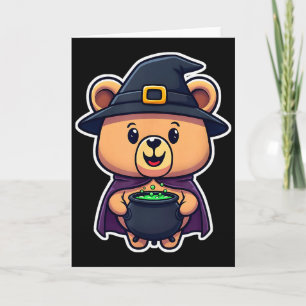 Chibi-Hexen-Halloween-Kostüm-Bär mit Kessel Karte