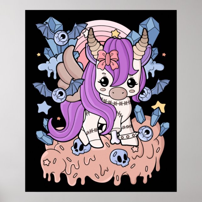 Chibi Horror Unicorn Creepy Kawaii Geschenkpastel Poster (Vorne)