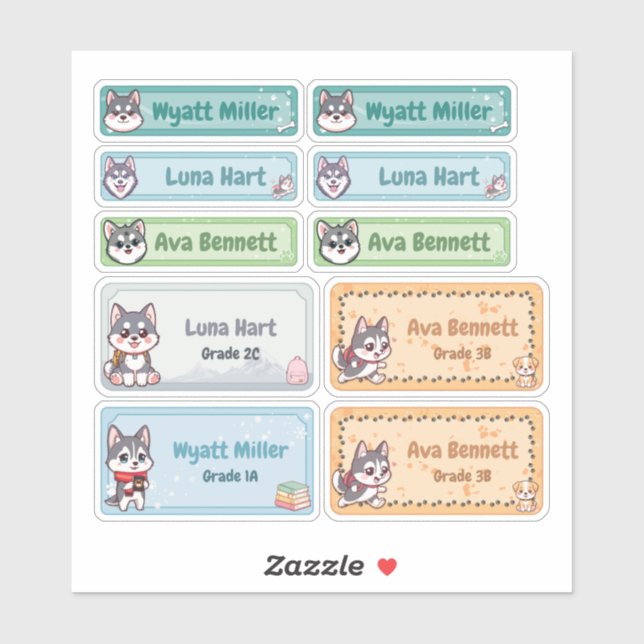 Chibi Husky Namenslabels Aufkleber (Blatt)