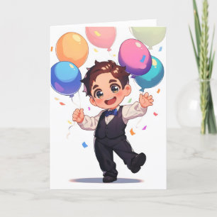 Chibi Ikemen Anime Man Balloons Feiertagskarte